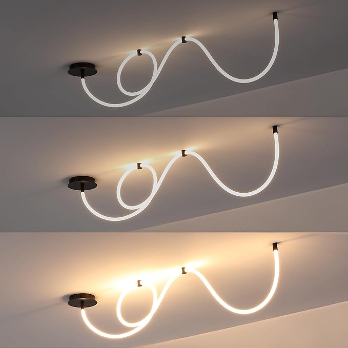 JONATHAN Y 55" Black Modern Minimalist Linear LED Flush Mount Light, 360° Adjustable Silicone Neon Rope, Dimmable Lamp for Bedroom, Living Room, Home Office (JYL7141B)