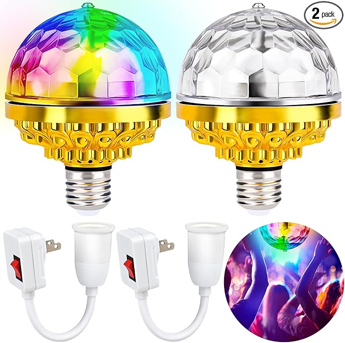VAIPI 2 Pack Disco Ball Light Disco Ball Diffuser Colorful Rotating Magic Ball Lamp Bulb Rotating Stage Plug in Rotating Stage Lights with E27 Sockets LED DJ Strobe Lights 6W RGB Projector Effect Lamp