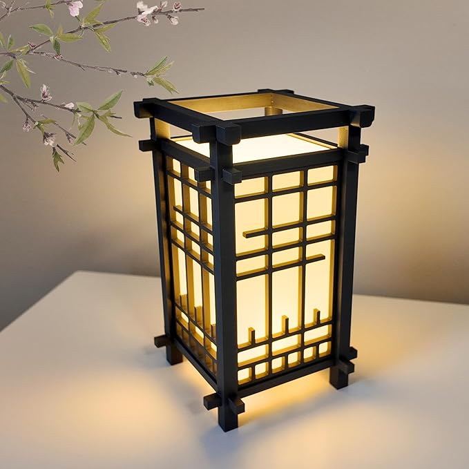 Japanese Shoji Style Lantern - Exquisite Japanese Decor for Home and Room | Unique Desk Lamp and Table Lamp Design | Mini Japanese Lantern Transforms Any Space (Ash Grey (7.5in Tall) - Cordless)
