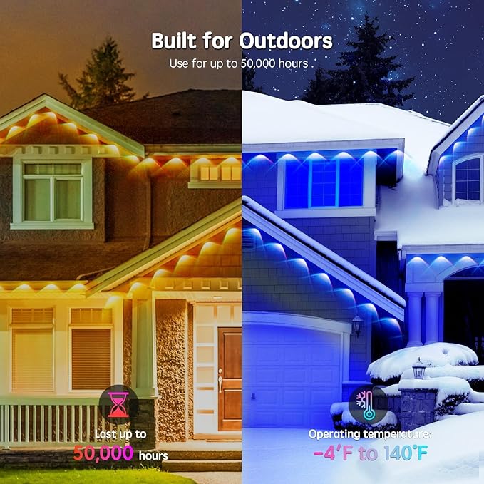 50FT Permanent Outdoor RGB Lights,Waterproof Smart LED Eaves Lights with App/Remote Control,for Christmas and All Holiday Decor,Daily and Accent Lighting,House Roof and Garden Lighting