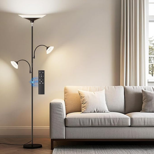 3 Way Torchiere Floor Lamp - 42W Dimmable LED Tree Standing Lamp with Remote, 2300LM, Color Changing, Brightness Adjustable, 72" Tall Bright Corner Lamp for Living Room Bedroom Office