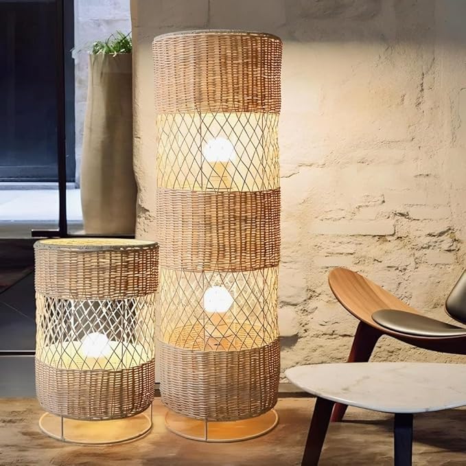 Contemporary Japanese Rattan LED Floor Lamp - Zen Style Lighting for Home 15.7"