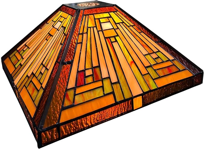 Capulina Tiffany Lamp Shade 12 Inches Wide Accessories Replacement Amber Brown Mission Tiffany Style Stained Glass Lampshade for Torchiere Floor Lamp and Pendant Light