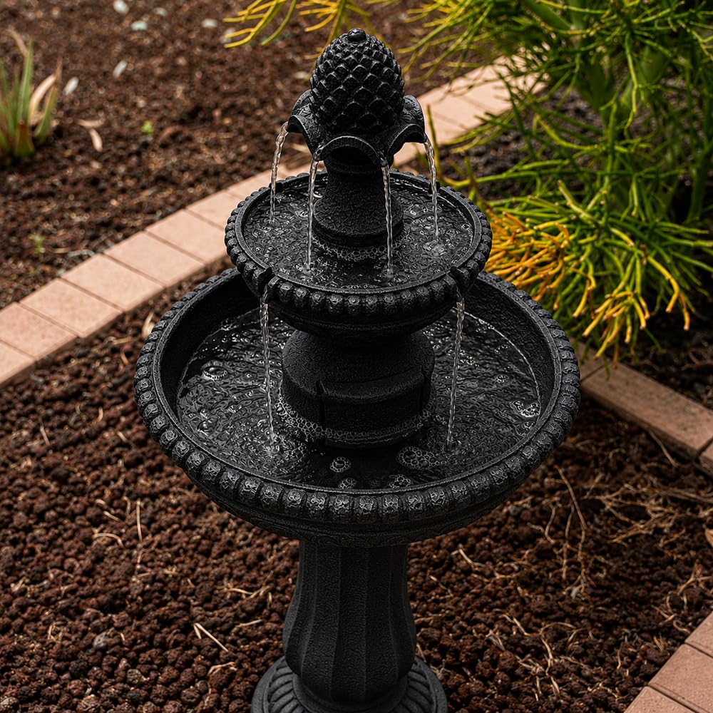 39" 2 Tier Outdoor Freestanding Solar Water Fountain