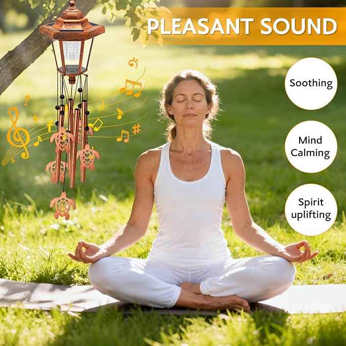 Large Solar Turtle Wind Chimes, Gifts for Women Mom Grandma Wife Sister Daughter Neighbor, Classic Bronze Wind Chimes with Wind Catcher, Solar Decor Lights for Outdoor Garden Patio Yard Porch Window