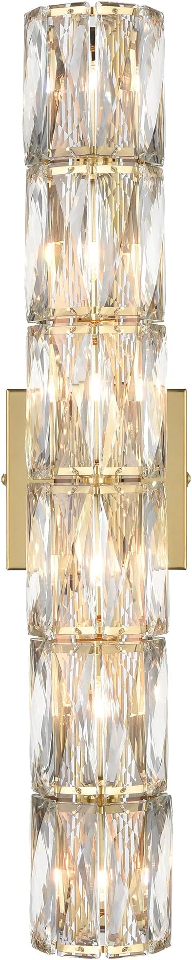 SAMTEEN 23.6-Inch Crystal Wall Sconce Gold Sconces Wall Lighting Mid-Century Modern 6-Light Wall Mount Light Brass Glass Wall Light Fixture for Bathroom Bedroom Hallway - Aura Lighting