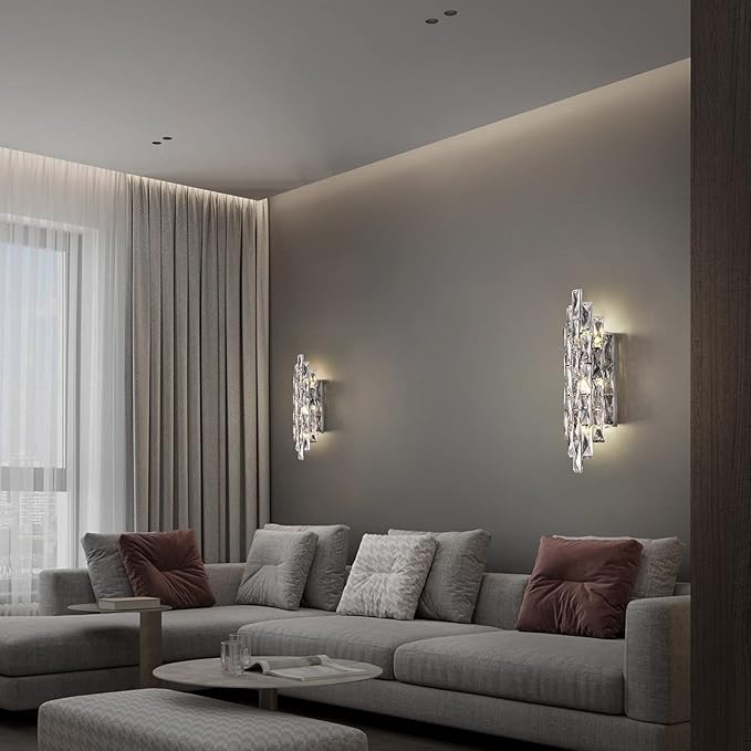 Modern Crystal Chrome Wall Sconces, Wall Light Fixtures, Indoor Wall Lamp, Vanity Wall Mount Lamps for Living Room Bedroom Bathroom Bedside Hallway Stairway - Aura Lighting