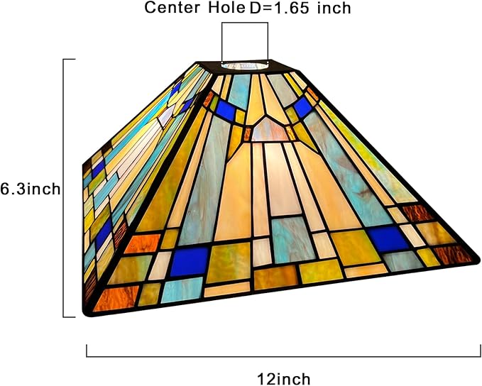 Capulina Tiffany Lamp Shade 12 Inches Wide Accessories Replacement Amber Green Blue Style Stained Glass Lampshade for Torchiere Floor Lamp and Pendant Light