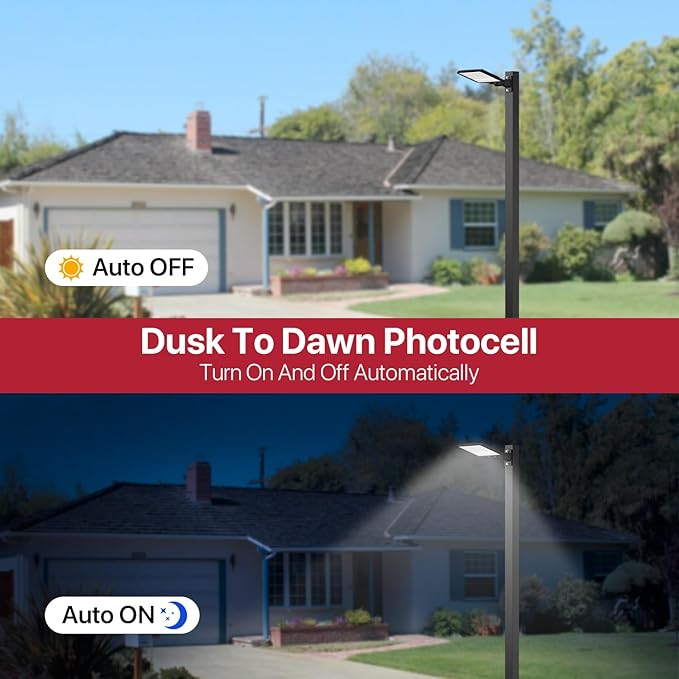 Kifflux 200W Led Parking Lot Light with Dusk to Dawn Photocell Adjustable Arm Mount 24000LM Flood Lights 120V 5000K IP65 Waterproof Shoebox Street Commercial Lighting for Yard, Warehouse, Barn - Aura Lighting
