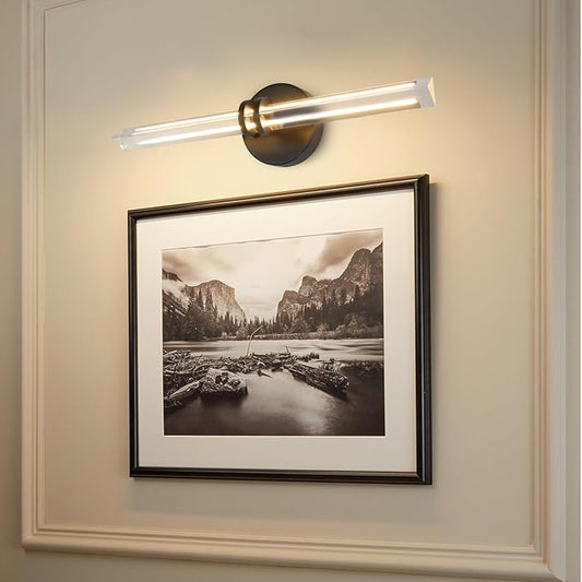 YUYI Crystal Picture Light for Wall, 18" Black Linear Picture Light Hardwired, Modern K9 Crystal Dimmable Painting Lights for Wall Art, Mirror, Paintings, Picture Frame