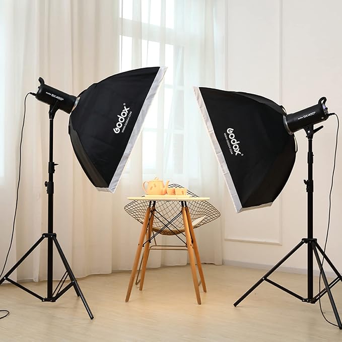Godox 3 Pack SK400II 1200W Studio Strobe Flash Kit, 400W Bowens Mount Monolight, 24”x36” Softbox, 110" Light Stand, Umbrella, Barn Door, Carrying Case for Video Shooting,Prodoct, Portrait Photography - Aura Lighting