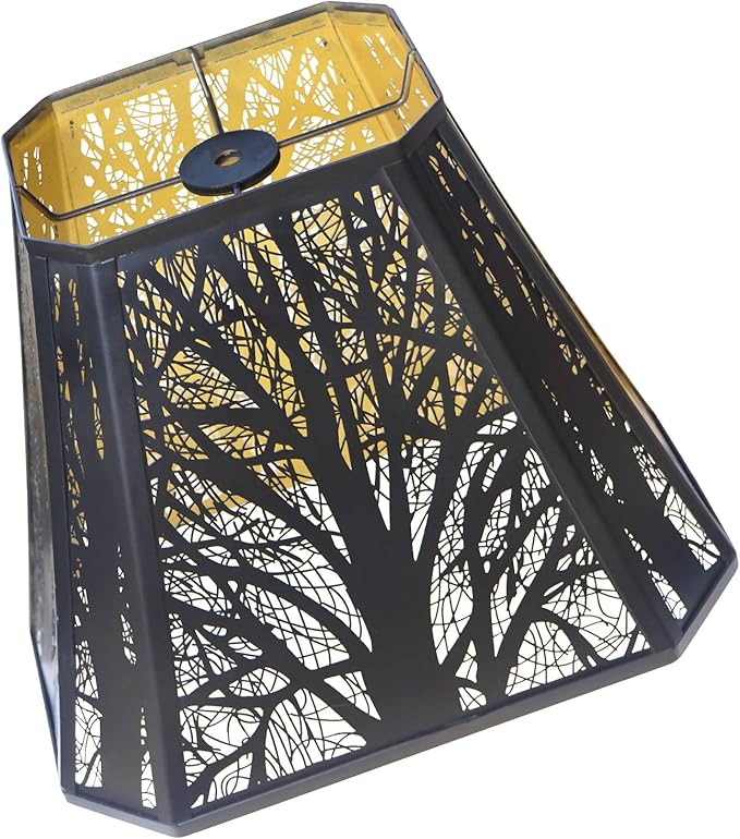 Metal Forests Lamp Shade,vintage Crafted rectangle lamp shade,decorative lamp shades,replacement buffet lamp shade,6.5" x 12"x 10" Inch lampshades for table lamp and floor lamps (Antique Black&Gold)