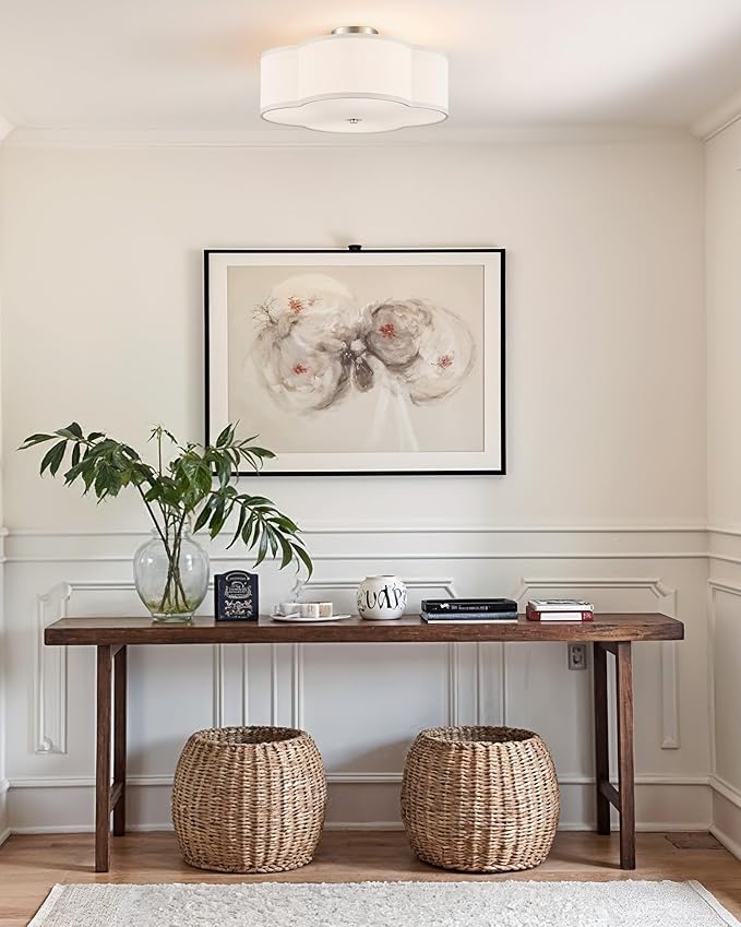 VONLUCE Semi-Flush Mount Ceiling Light, 15.8" Modern 4-Light Ceiling Light Fixture with White Clover-Shaped Shade 4 E26 Sockets for Bedroom Entryway Living Room, Nickel Finish, ETL Certificated - Aura Lighting