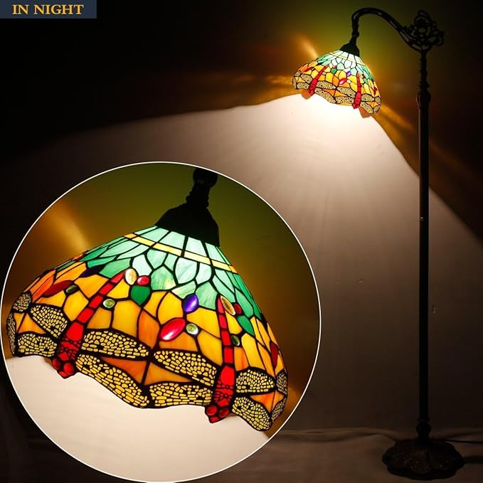 Tiffany Lamp Shade Replacement 12X6 Inch Stained Glass Lampshade Only 1-5/8-Inch Fitter Opening for Arched Floor Lamp, Torchiere Lamp, Pendant Light (Green Yellow)