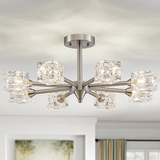 XINGQI 8-Light Semi Flush Mount Ceiling Light Fixture Modern Brushed Nickel Sputnik Chandeliers for Dining Room Living Room Kitchen Bedroom Entryway - Aura Lighting
