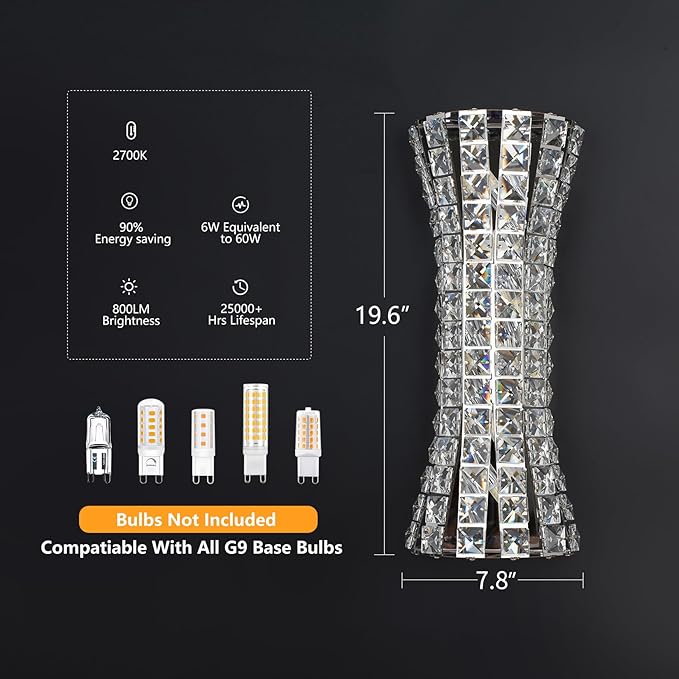 Crystal Wall Sconces,Modern Wall Light Fixtures,Luxury Indoor Chrome Wall Lamp for Living Room Bedroom Bathroom Hallway Doorway Stairway,Bedside,Tricolor Vanity Lighting Fixture - Aura Lighting