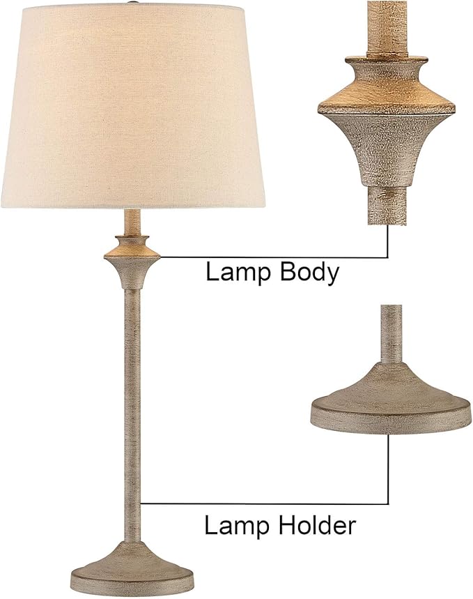 Maxax Farmhouse Buffet Table Lamps Set of 2 for Living Room, 26" Brown Bedside Nightstand Lamps with Oatmeal Fabric Shade Metal Base Decor for Bedroom, Living Room, Office, Kids Room