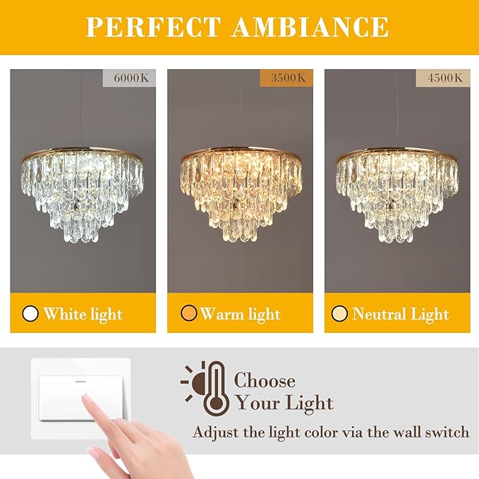 Modern Crystal Led Ceiling Lights Chandelier, Hanging Light Flush Mount Lighting Fixture Ceiling Lamp for Kitchen Island Dining Room Living Room Bedroom Hallway Corridor