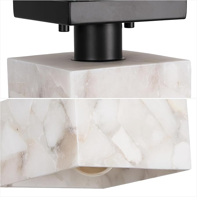 JONATHAN Y 5" White Marbling/Black Modern 1-Light Semi Flush Mount Ceiling Light for Bedroom, Cube White Alabaster Marble Shade, Mid-Century Minimalist Fixture, LED Bulb Included (JYL1203B)
