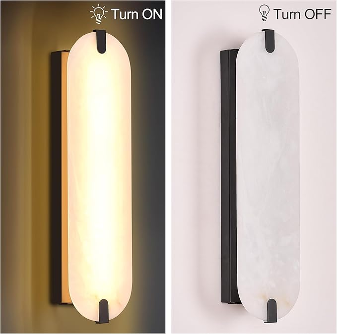 ZEROUNO 22.8in Alabaster Wall Sconce Set of Two, Natural Marble Wall lamp,Dimmable Alabaster Wall Light Fixtures for Stairs Bathroom Living Room Bedroom or Vanity,Hallway(Black