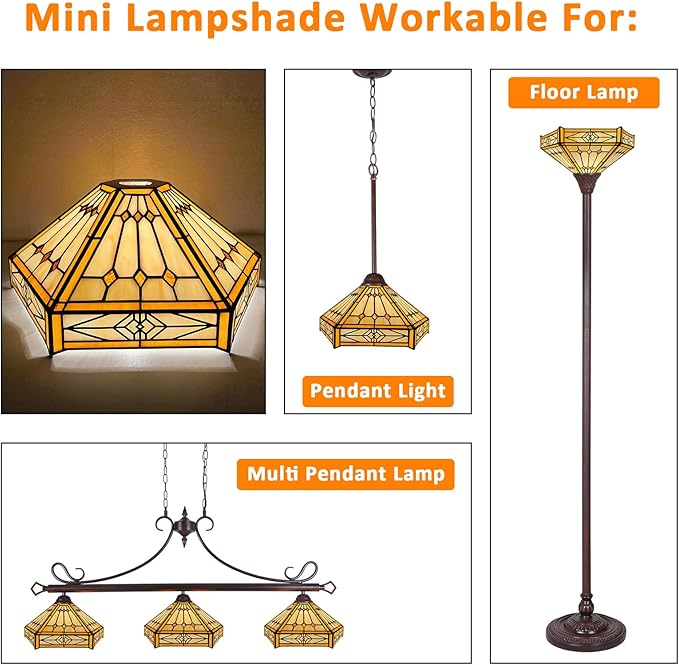 Capulina Tiffany Lamp Shade 12 Inches Wide Accessories Replacement Cream Hexagon Tiffany Style Stained Glass Lampshade for Torchiere Floor Lamp and Pendant Light Chandelier