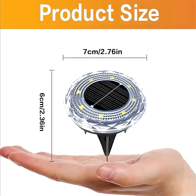 Solar Ground Lights 8 Pack Waterproof Outdoor Solar Lights for Yard Led Solar Garden Lights Bright Solar Powered Disc Light In-Ground Landscape Lighting for Patio Pathway Walkway Driveway, White