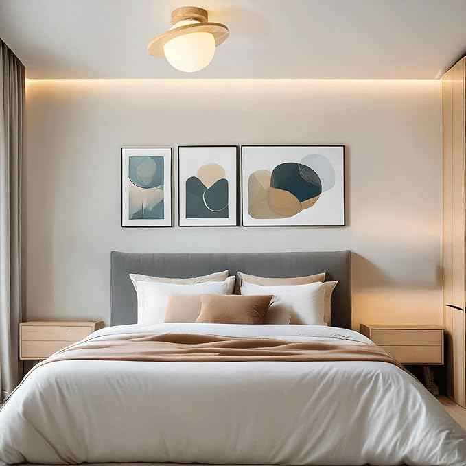 Modern Nordic Ceiling Light, Creative Planet Ceiling Lamp, 3-Color Dimming Saturn Ball Solid Wood Flush Mount Lighting Fixture, Close to Ceiling Lamp, for Nursery Bedroom Hallway