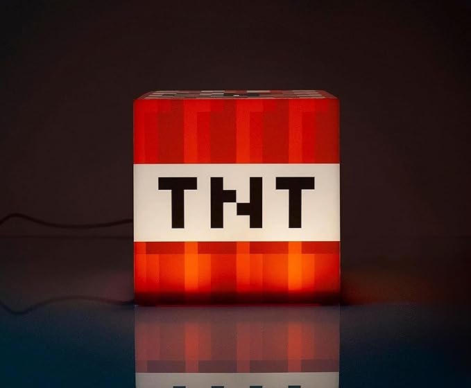 Minecraft TNT Block 6 Inch USB LED Night Light Cube - Decorative, Fun, Safe & Awesome Bedside Mood Lamp Toy for Baby, Kids, Teens & Adults - Best for Home's Bedroom, Living Room Or Even Office