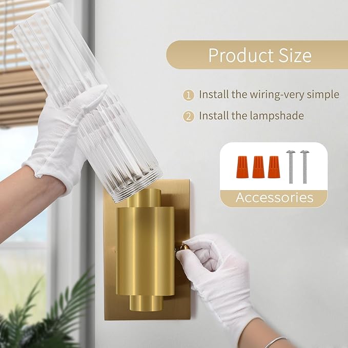21" Gold Bathroom Sconces Set of 2 , Modern Wall Sconces Set of Two with Threaded Glass, Hardwired Up Down Wall Lighting Vanity Fixtures for Bedroom Bathroom Living Room Hallway (Bulb Not Included) - Aura Lighting
