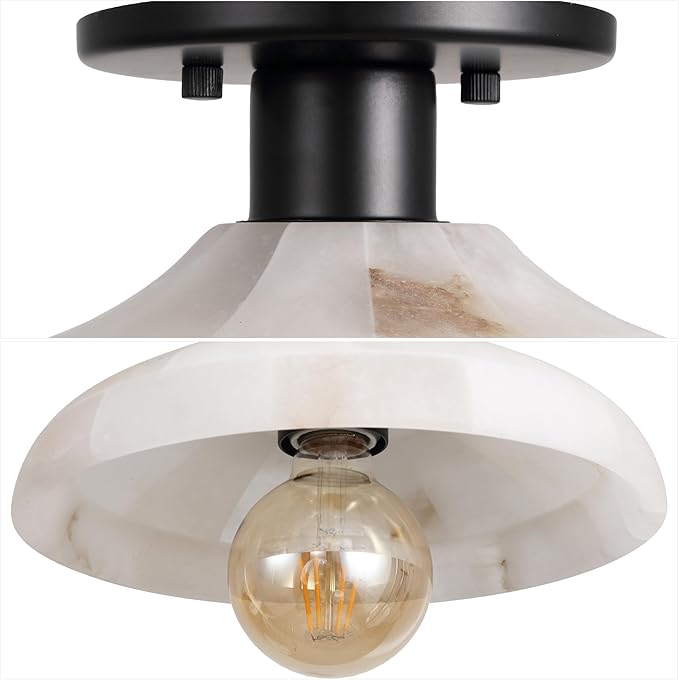 JONATHAN Y 10" Black/White Modern LED Semi Flush Mount Ceiling Fixture, Alabaster Shade for Hallway Bedroom Foyer, Mid-Century Dimmable Lamp, Edison LED Bulb Included (JYL1207B)