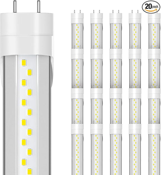 20-Pack T8 Led Bulbs 4 Foot, 24W 3600LM 6500K Daylight 4' T8 Led Light Bulbs, Ballast Bypass, G13 Base Type B Dual-End Powered 4ft Led Tube Light, Led Replacement for Fluorescent Tubes