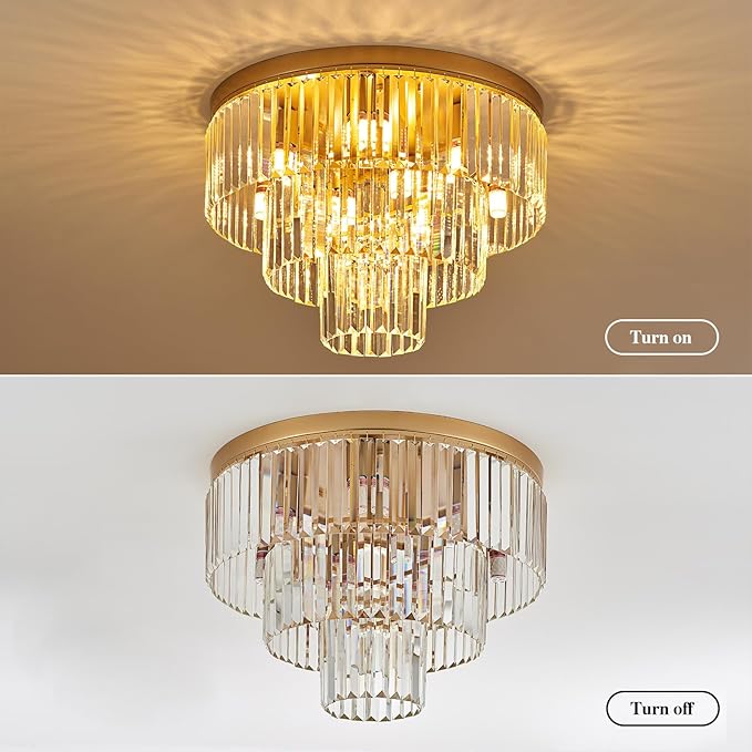 10-Light Gold Crystal Ceiling Light 21.65" Modern Crystal Ceiling Light Fixture 3-Tier Luxury K9 Crystal Flush Mount for Dining Room Kitchen Island Living Room Bedroom Entryway - Aura Lighting