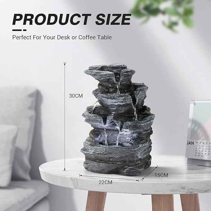 WICHEMI Indoor Fountain Tabletop Fountain Waterfall Fountains Stacked Rocks Water Feature Feng Shui Zen Meditation Relaxation Desktop Fountain for Home and Office Indoor Spaces Decor (Style 20)