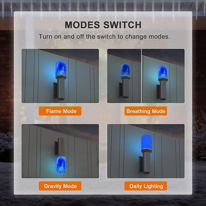 【Upgraded】Hompavo LED Flame Light Bulbs, 4 Modes Flickering Light Bulbs with Upside Down Effect, E26 Flame Bulb for Halloween Christmas Party Patio Porch Home Indoor Outdoor Decorations - 4 Blue
