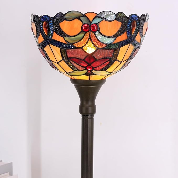 Tiffany Lamp Shade Replacement 12X6 Inch Stained Glass Lampshade Only 1-5/8-Inch Fitter Opening for Arched Floor Lamp, Torchiere Lamp, Pendant Light (Orange Yello)