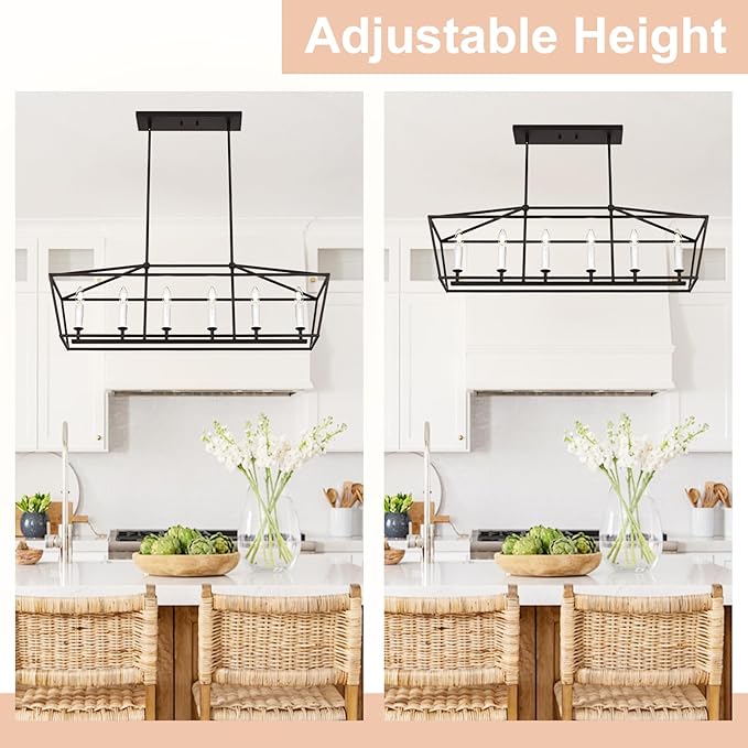 6-Light Kitchen Island Pendant Lighting Fixture, Farmhouse Linear Chandelier for Dining Room Over Table, Oil Rubbed Bronze & E12 Bulb Base