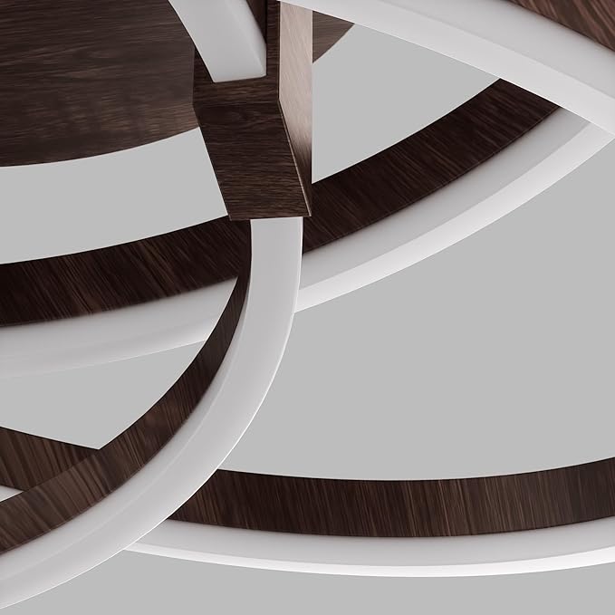 Maxax 23.5" Led Ceiling Light Fixture, Modern 3 Rings Flush Mount Chandelier, Close to Ceiling Lamp for Bedroom Living Room Dining Room Kitchen, ETL Listed, Walnut Color