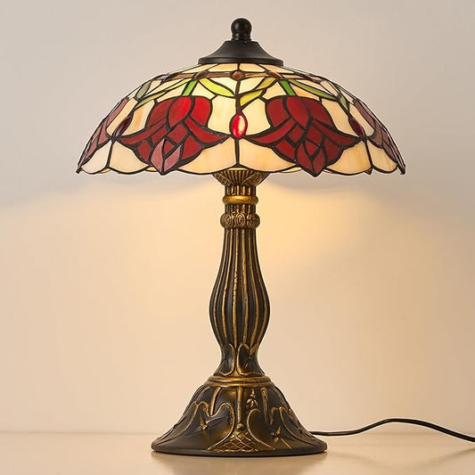 Tiffany Style Table Lamp, 12 inch Tiffany Style Stained Glass Table Lamp Bed Room Bedside Reading Desk Light for Living Retro Unique Cute Accent Decor Cottage Village Nightstand Lamps