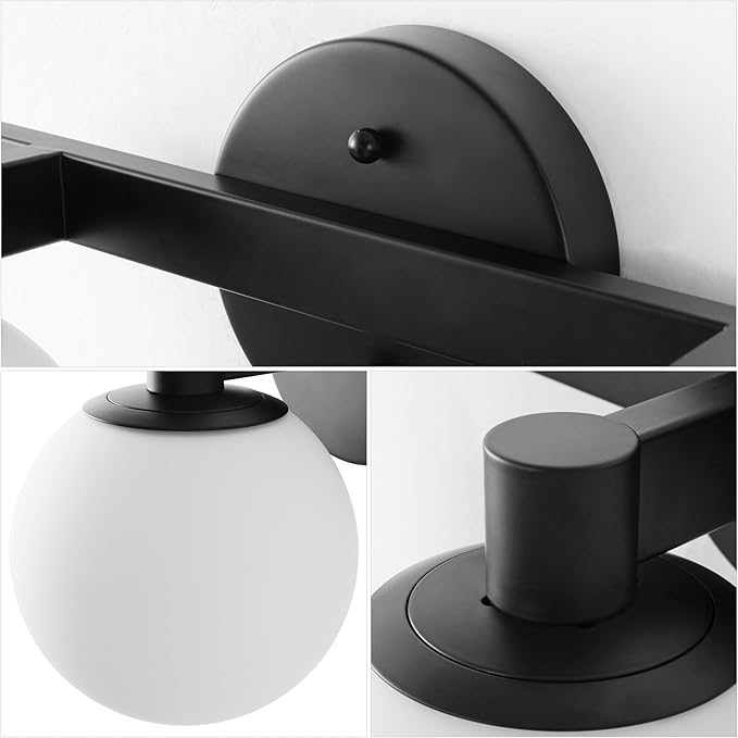 JONATHAN Y 5.75" Black/White Modern Globe LED Vanity Wall Sconce Light, White Frosted Glass Shade, Mid-Century Art Deco Wall Lamp for Bathroom, Kitchen, Hallway (JYL3541B)
