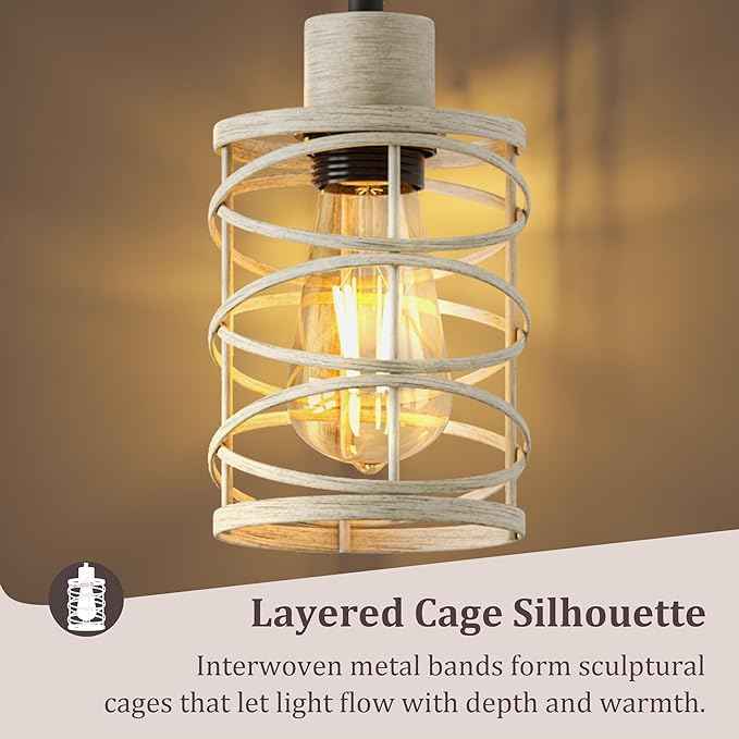 BOBOMOMO 70" Farmhouse Dimmable Floor Lamp, Weathered White Rustic Industrial Metal Cage Standing Lamp with 3 LED Bulbs, Stepless Dimming Tall Tree Lamp for Living Room, Bedroom, Entryway, Corner