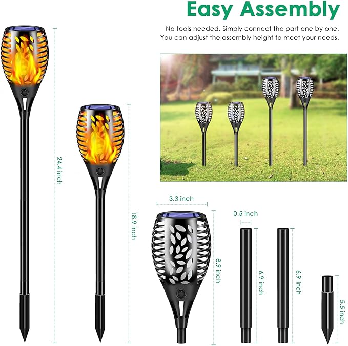 TomCare 8 Pack Outdoor Flickering Flames Torch Decorative Garden Lights Solar Powered Waterproof Christmas Decorations Lighting for Garden Patio Yard Landscape