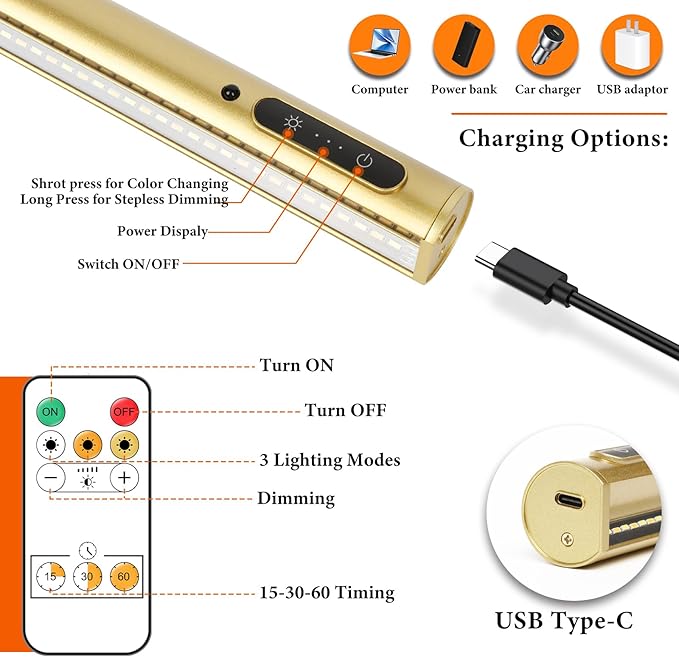 Wireless Picture Light, Battery Operated LED Painting Lights with Remote Control, Dimmable, Timer for Art Frame (Gold-31.5inch)