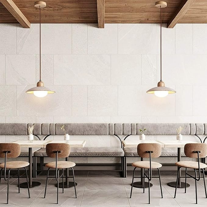 Wabi Sabi Pendant Light Natural Stone Retro Japanese Style Yellow Travertine Pendant Lighting Vintage Wood Hanging Light Fixture Adjustable Height For Bedroom, Kitchen Island, Dining Room