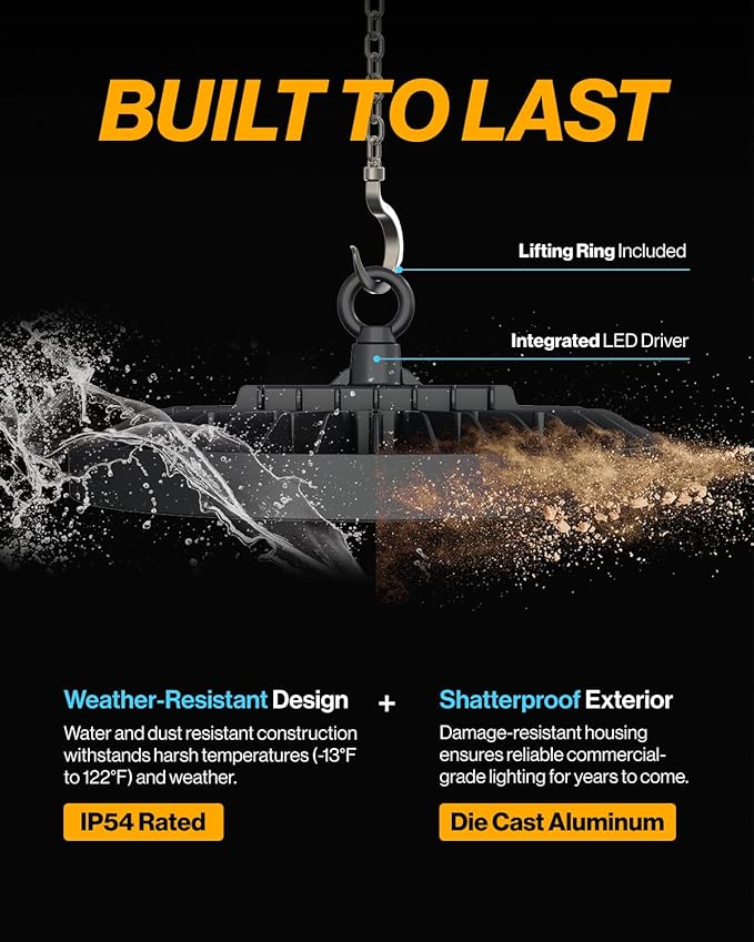 Sunco 6 Pack UFO LED High Bay Light, 240W, 34800 Lumens, 5000K 100-277V Dimmable 0-10V, Ultra Bright Commercial Shop Lights for Warehouse, Factory, Workshop, Garage & Barn, Ceiling Mount, UL