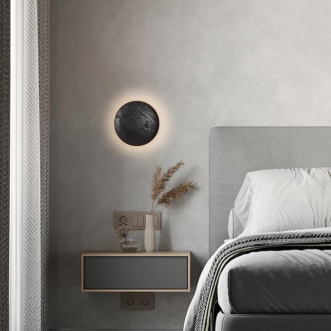 Natural Black Travertine Wall Lamp, Nordic Modern Marble Wall Sconce, Japanese Style Wabi Sabi Stone Wall Lighting Fixture for Bedroom Bedside Hallway Entryway Stairs