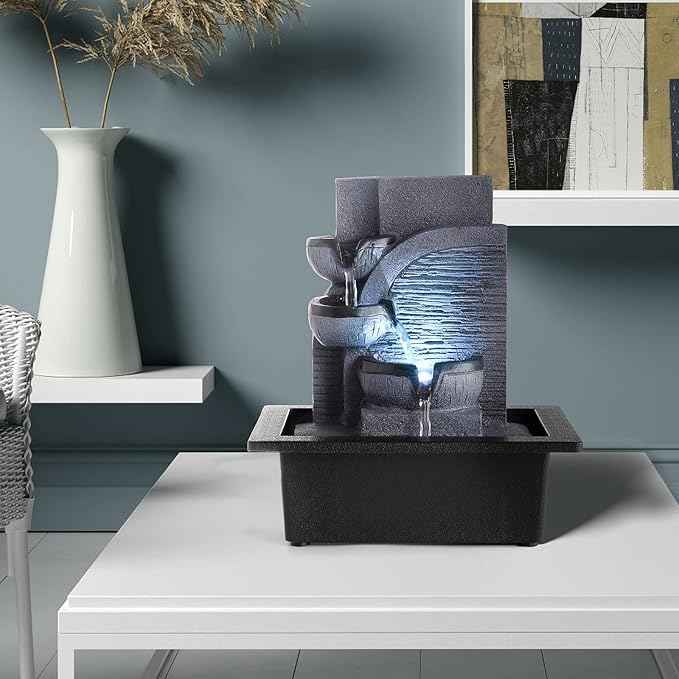 WICHEMI Tabletop Fountain Warer Fountains Indoor Waterfall Fountain Indoor Relaxing Water Feature Meditation Fountains with LED Light for Home Office Bedroom Decor (Style 6)