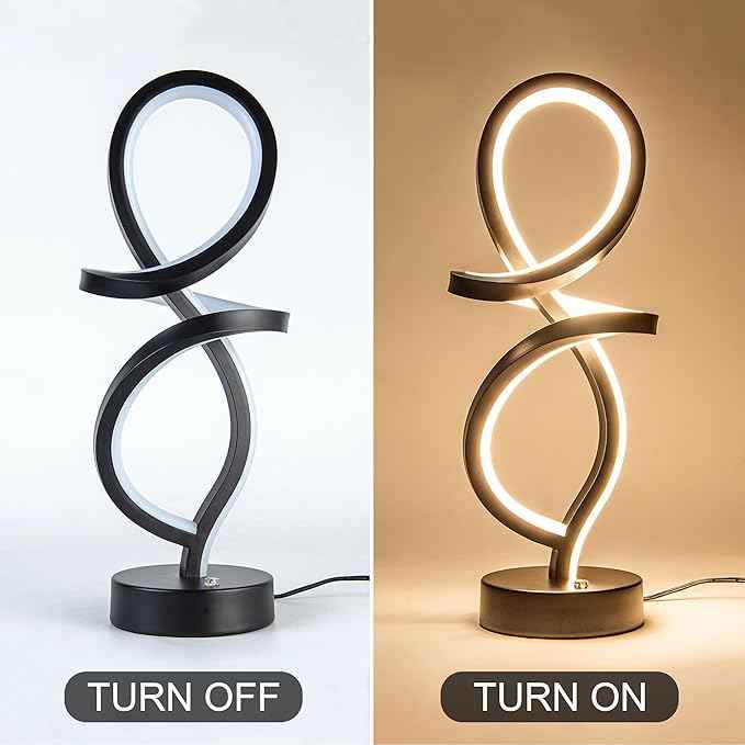 Mayful Modern RGB Table Lamp with LED Spiral Design, Black Bedside Lamp & Nightstand Lamp, Touch Dimmable with 7 Colors & 10 Modes for Bedroom, Living Room, Home Office, 15W