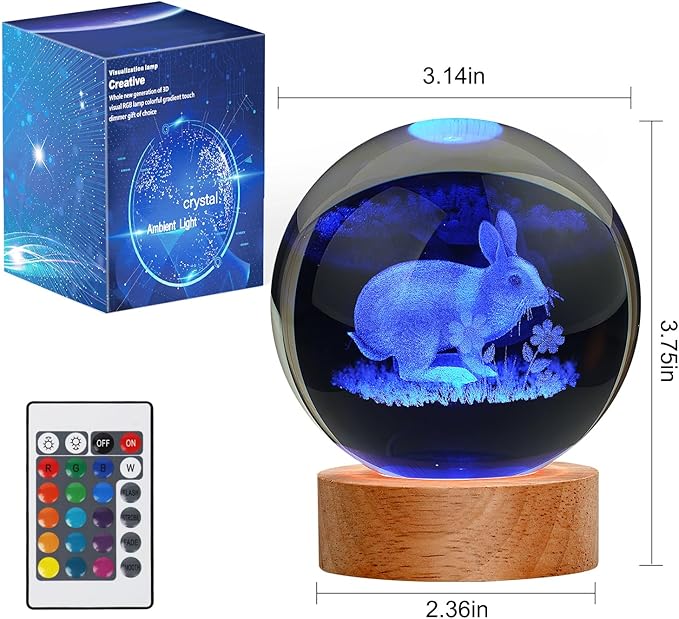 Easter Bunny Lamp Things for Teen Girls, Large 3D Bunny Night Light, Crystal Rabbit Lamp 16 Color Changing with Remote Control for Bedroom Decor, Night Light Rabbit Flowers
