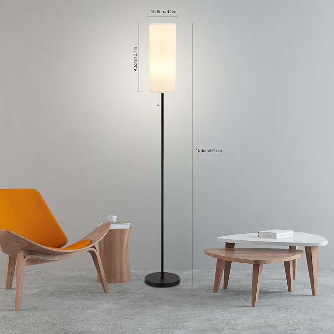 Floor Lamp for Living Room, Modern Standing Lamps with Lampshade, Minimalist Tall Lamp with Chain Switch for Living Room, Bedroom, Kids Room, Office,Standing Lamp LED Bulb Included (White Shade) - Aura Lighting