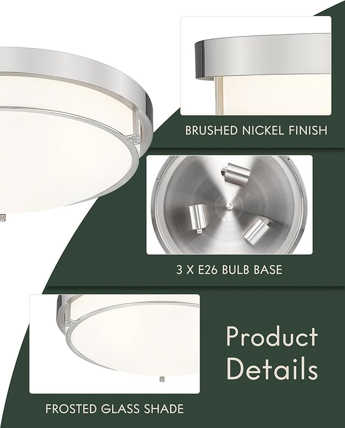 16 inch Close to Ceiling Light Fixtures, Brushed Nickel Farmhouse Ceiling Light with 3 Light for Laundry Kitchen Bedroom Bathroom, CL4822-3W-BN - Aura Lighting